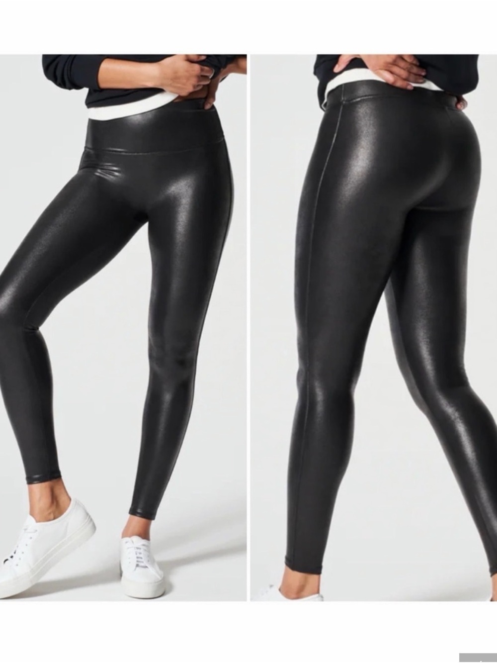 ✅ SPANX Black Faux-Leather Leggings size M